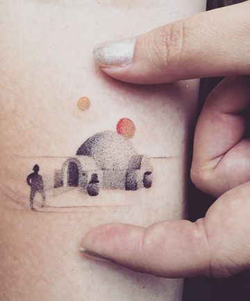 Pointillism Tattooine Tattoo #theinkything #thegeekything #theything Nerd Tattoo, Petit Tattoo, Geek Tattoo, Disney Tattoo, Tattoos Skull, Star Wars Tattoo, Modern Tattoos, Best Sleeve Tattoos, Wolf Tattoos