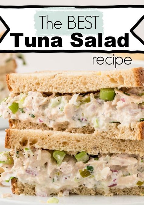 This tuna salad was INCREDIBLE! So easy to make and that crunch, and flavor!!! Ahhhh!! #tuna #salad #sandwich #recipe #easy #best Tuna Crunch Sandwich, Classic Tuna Salad Recipe, The Best Tuna Salad, Best Tuna Sandwich, Tuna Salad Sandwich Recipe, Tuna Salad Recipe Easy, Tuna Sandwich Recipes, Salad Options, Tuna Fish Sandwich