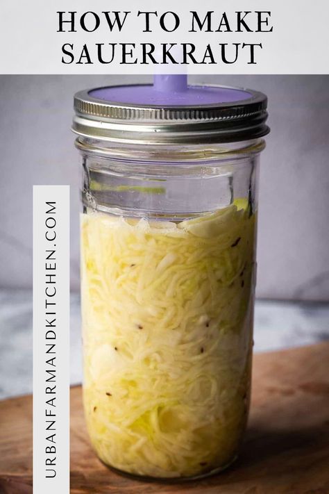 This 3-ingredient recipe for Homemade Sauerkraut (Lacto-fermented cabbage) is a jumping-off point into the wonderful world of fermentation. It’s easy to prepare and incredibly rewarding. Fermenting Cabbage, Fermenting Foods, Lacto Fermentation, Make Sauerkraut, Fermented Bread, Making Sauerkraut, Lacto Fermented, Fermented Sauerkraut, Sauerkraut Recipe