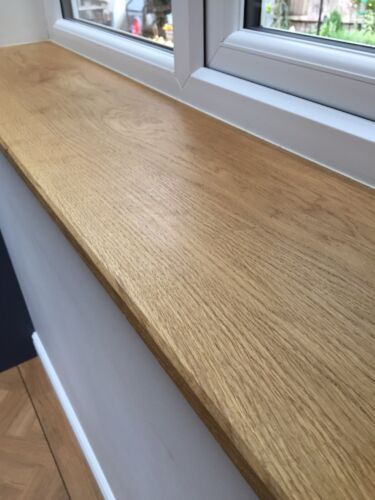 Oak Window Sill, Wood Skirting, Wooden Window Sill, Wood Window Sill, Windowsill Ideas, Diy Corner Shelf, Oak Windows, Open Plan Kitchen Dining Living, Egress Window