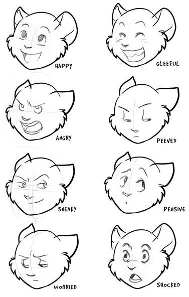 Nervous Face Drawing, Drawing Facial Expressions, Cartoon Cat Drawing, Facial Expressions Drawing, Badass Drawings, Cat Expressions, Cartoon Expression, Drawing Examples, Drawing Expressions