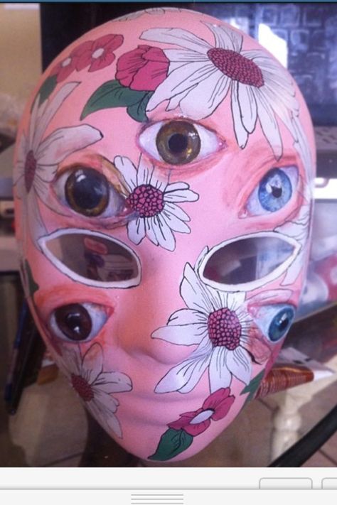 Painted mask Halloween Mask Painting Ideas, Halloween Mask Painting, Face Mask Pumpkin Painting, Painted Face Masks Art, Hand Painted Full Face Mask For Masquerade, Halloween Cosplay Hand Painted Masks, Markers Drawing Ideas, Mask Painting, Marker Drawing