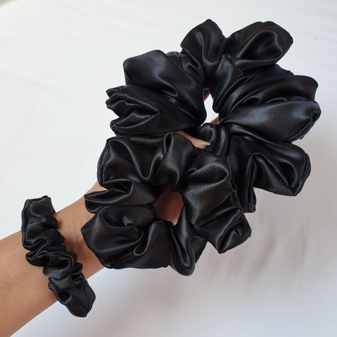 Protect your hair with soft black satin scrunchies in 3 sizes - XXL, Medium and skinny. These have been handmade in the UK. Black Scrunchies, Black Scrunchie, Black Hair Accessories, Diy Hair Accessories Ribbon, Satin Scrunchies, Bungee Cords, Hair Scrunchies, Diy Hair Accessories, Diy Hair