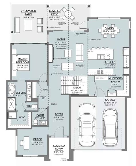 Main level floor plan of the Brook Farm 4-bedroom two-story modern farmhouse with foyer, living room, kitchen, dining area, primary suite, home office, and mudroom leading to the garage. Contemporary 2 Story House Plans, Shared House Ideas Floor Plans, Luxury House Floor Plans 2 Story, Open House Plans One Story, Modern House Floor Plans 2 Story, Floor Plan Design Layout, One Story Floor Plans, Floor Plans 2 Story Farmhouse, 2 Story Floor Plans