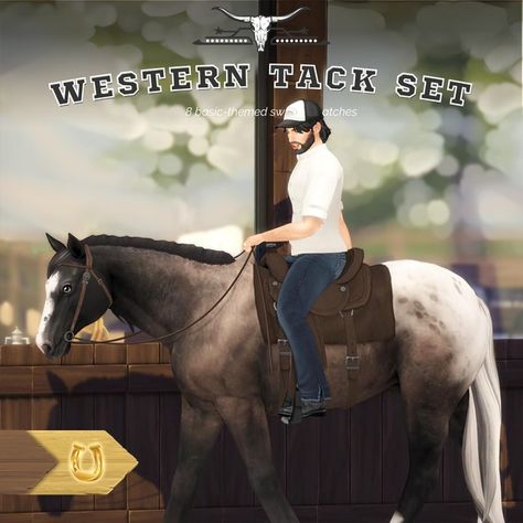 Western Tack Set - Basic | Patreon Sims 4 Horse Ranch, Western Tack Sets, Western Tack, Tumblr Sims 4, Horse Boarding, Tack Sets, Sims 4 Characters, Sims 4 Cc Packs, Cool Breeze