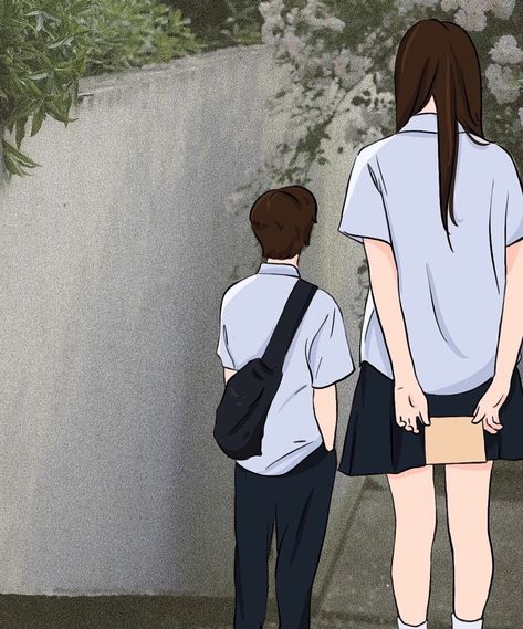 Anime Couple School Aesthetic, Boy And Girl Illustration Aesthetic, Break-up Images Couple Anime, Sampul Wattpad Boy And Girl, Animasi Couple Muslim, Boy Sketch, Couple Sketch, Sketches Of Love, Cute Bunny Cartoon