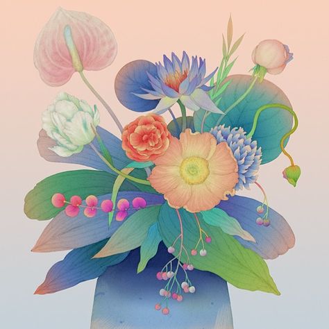 Whooli Chen｜陳狐狸 (@whooli.chen) • Instagram photos and videos Whimsical Flower Illustration, Whooli Chen, Agency Illustration, Asian Flowers, Whimsical Flower, Drawing Things, Flowers Botanical, Beautiful Illustration, Illustration Agency