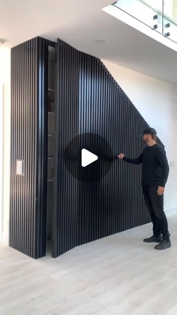 Hidden Door Storage, Hidden Doors In Wall Modern, Hidden Storage Wall, Hidden Door In Wall, Slat Wall Ideas, Shiplap Hallway, Hidden Door Design, Hidden Door Ideas, Hidden Doors In Walls