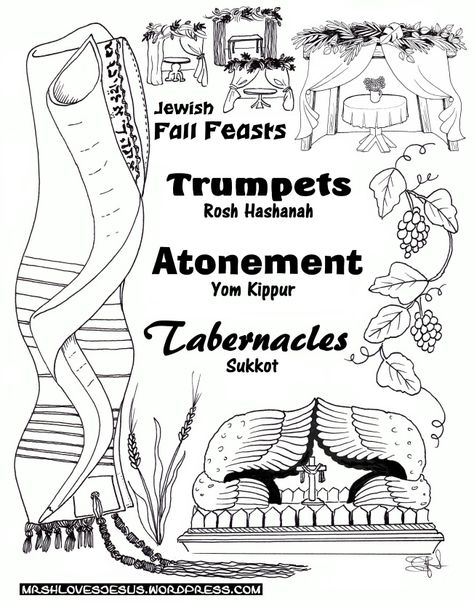 Jewish Fall Feasts and FREE PRINTABLE coloring page, plus Feast of Tabernacles Bible study. Feast Of Trumpets, Jewish Feasts, Fall Feast, Unleavened Bread, Feasts Of The Lord, Feast Of Tabernacles, Bear Patterns Free, Yom Kippur, Free Adult Coloring Pages