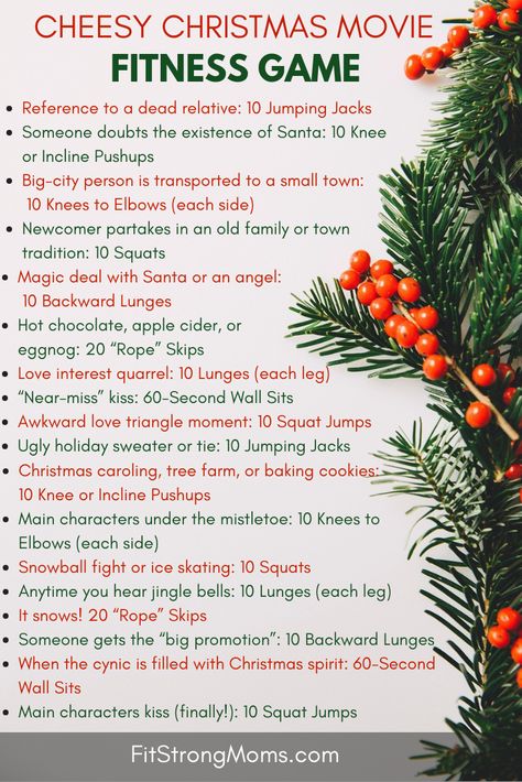 Hallmark Movie Games, Christmas Fitness Challenge, Christmas Workouts, Tv Workout, Tv Show Workouts, Cheesy Christmas Movies, Movie Bingo, Movie Workouts, Hallmark Holiday Movies