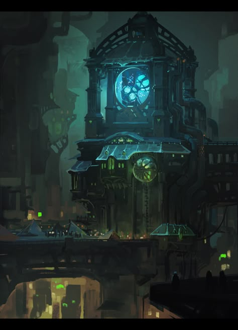 ArtStation - Lor-Zaun and Piltover, Jayison Devadas The Undercity Arcane, Arcane Concept Art Environment, Undercity Arcane, Steampunk City Art, Arcane Undercity, Vampire City, Underground Cities, Landscape Concept, Fantasy City