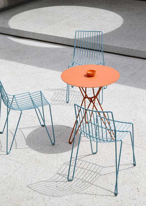 Cafe Outdoor Furniture, Coffee Table Chairs, Costa Rica Villa, Colorful Outdoor Furniture, Terrace Interior, Experience Map, Metal Outdoor Furniture, Orange Table, Table Bistrot