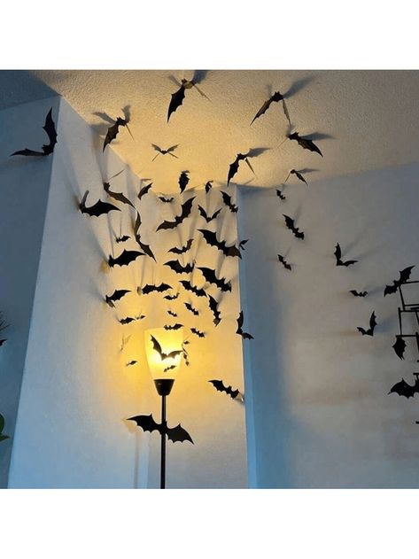 120 PCS DIY Wall Stickers 3D Bat Wall Decals,Halloween Decorations Window Decorations Removable Scary Spooky Bats Stickers For Home Decor DIY Wall Decor Bathroom Indoor Halloween Party SuppliesI discovered amazing products on SHEIN.com, come check them out! Halloween Origin, Wall Decor Halloween, Origin Of Halloween, Halloween Window Decorations, Bat Wall, Diy Wall Stickers, Halloween Wall Decor, Halloween Decorations Indoor, Black Bat