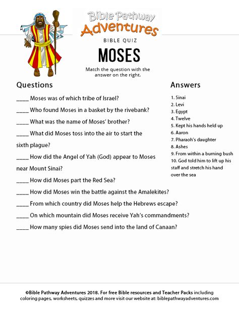 Moses Bible, Bible Quizzing, Devotional Ideas, 12 Disciples, Exodus Bible, Quiz For Kids, Printable Bible Activities, Bible Homeschool, Adventure Bible