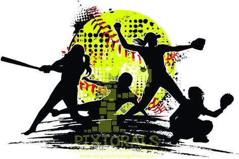 Softball Vector. One design that can be broken up and used individually with the right software. One ball, 4 Player Silhouettes, 1 Vector Scratch/Splash. This graphic will work well on your t-shirt design, screen transfer or whatever you can think of. Not your ordinary Softball Clipart, but thats Softball Tattoos, Softball Wallpapers, Women Softball, Softball Backgrounds, Softball Logos, Softball Decorations, Softball Designs, Softball Clipart, Softball Pics