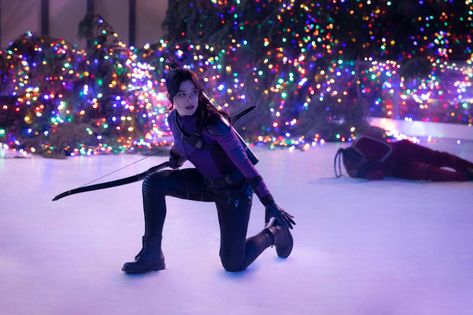 'Hawkeye': Explore Images From the Series, Bro | Marvel Hawkeye Costume, Hawkeye Avengers, Kate Bishop Hawkeye, Christmas Episodes, Charlie Cox, Vera Farmiga, Marvel Photo, Young Avengers, Kate Bishop