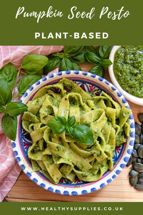 Elevate your dishes with this vibrant and nutritious  Pumpkin Seed Pesto. This delightful twist on the classic pesto replaces pine nuts with pumpkin seeds, adding a rich, nutty flavour while keeping it protein-packed. Fresh basil leaves and garlic meld beautifully with the seeds, while nutritional yeast imparts a cheesy note without any dairy. Perfect for sandwiches, pasta or as a dip, this pesto is a versatile addition to your culinary repertoire. Pumpkin Seed Pesto, Seed Recipes, Pumpkin Seed Recipes, Low Sugar Recipes, Pumpkin Seed, Recipes To Try, No Sugar Foods, Delicious Pumpkin, Basil Leaves