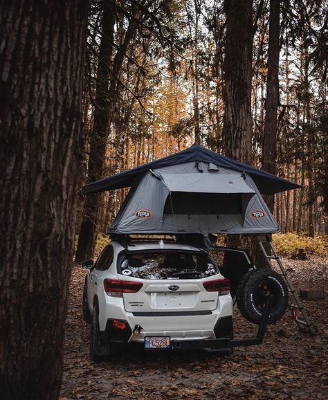 Subaru Crosstrek Roof Tent, White Subaru Crosstrek, Overland Subaru, Subaru Crosstrek Accessories, Hiking Necessities, Subaru Outback Offroad, Rooftop Tent Camping, Adventure Car, Campervan Life