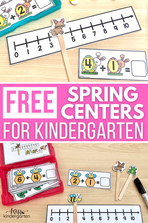 Kindergarten Math Activities Printables, May Craft Kindergarten, Addition And Subtraction Games Kindergarten, Spring Kindergarten Centres, Easter Centers Kindergarten, Spring Literacy Centers Kindergarten, Classroom Activities For Kindergarten, Math For Kindergarten Activities, Addition Centers Kindergarten