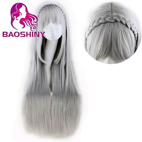 Wigs With Braids, Long Straight Layered Hair, Anime Cosplay Halloween, Grey Hair Wig, Silver Wigs, Straight Layered Hair, Long White Hair, World Hair, Long Hair Wigs