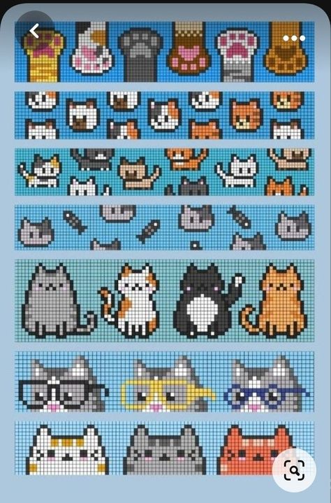 Pixel Art Knitting, Cat Pixel Art Grid, Cross Stitch Bracelet, Pixel Art Cat, Cats Cross Stitch, Cat Pixel Art, Cross Stitch Cat, Graph Crochet, Bead Loom Designs