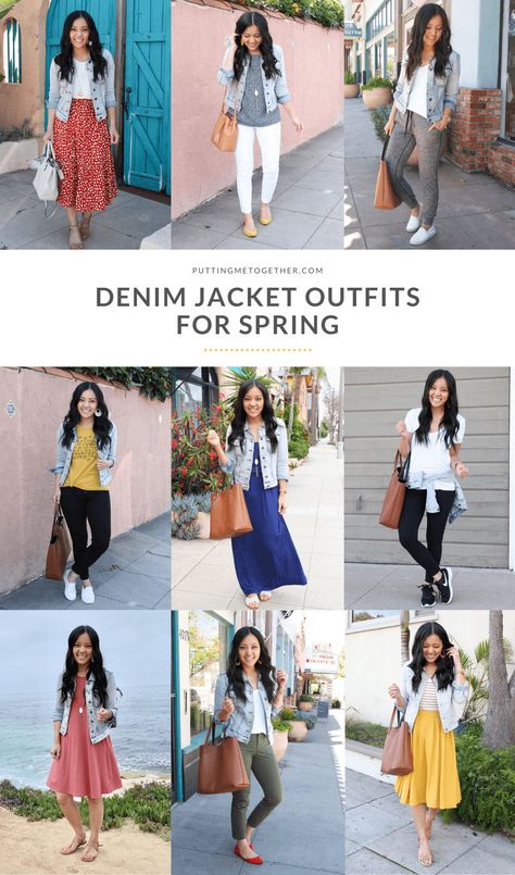 Wanna get the most use out of that denim jacket you love? Rounding up TONS of ideas for you to copy! Jean Jacket Outfits Work, Cute Denim Jacket Outfits, Light Wash Jean Jacket Outfit, Jackets With Dresses, Jean Jacket Outfits Summer, Jean Jacket Outfits Spring, Shacket Outfits, Denim Jacket Outfits, Outfits For Spring