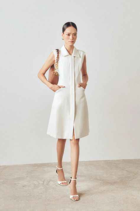 Jani Straight Sleeveless Linen Knee-length Dress | MEAN BLVD Overall Costume, Classic Linen Dress, Royal Outfit, Mean Blvd, White Tone, Royal Outfits, Linen Shirt Dress, White Sleeveless Dress, Professional Attire