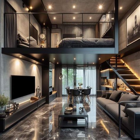 Rumah Mezzanine, Loft Homes, Penthouse Interior Design, Penthouse Design, Loft House Design, Minimal Interior Design, Loft Interior Design, Plans Architecture, Tiny House Loft