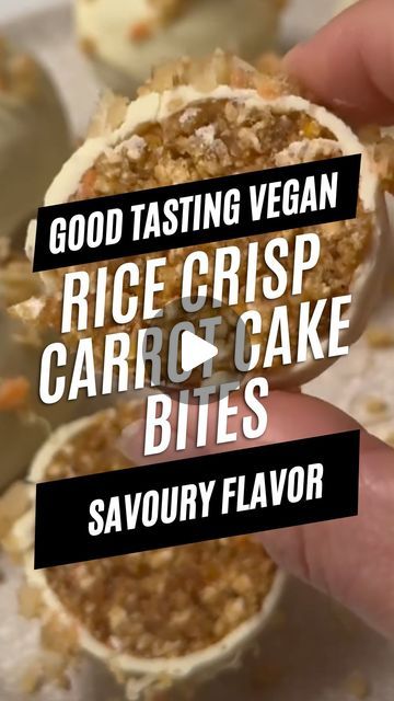 GOOD TASTING VEGAN™ on Instagram: "RICE CRISP CARROT CAKE BITES #GoodTasters  –  Follow @goodtastingvegan if you love everything Good Tasting & Vegan! 😋 🌱   Ingredients: 8 rice cakes 1/2 cup walnuts 1 medium carrot 1 cup Medjool dates (see notes below) 1 teaspoon cinnamon 1/2 teaspoon ground cardamom 1/2 teaspoon ground ginger 50g white chocolate, melted (I used dairy-free) additional coconut and walnuts, for rolling Method: Peel and chop carrot. Add rice cakes, walnuts, carrot pieces, dates and spices into a food processor. Pulse until the mixture comes together and resembles a sticky paste. If the mixture is too crumbly add more dates or a teaspoon of melted coconut oil. Using your hands form tablespoons of the mixture into a balls. Place the balls in a freezer for 15 minutes. This wil Rice Cake Balls, Carrot Cake Bites, Carrot Cake Balls, Cook Vegetarian, Cake Ball Recipes, Rice Cake Recipes, Rice Crisps, Vegan Rice, Everything Good