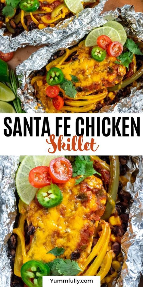 discover the savory delight of Santa Fe Chicken Skillet, a zesty blend of tender chicken, colorful peppers, and aromatic spices that will transport you to the Southwest. If you’re craving more amazing recipes like this one, click here to explore a treasure trove of culinary inspiration Chicken Packets, Santa Fe Chicken, Chicken Foil Packets, Foil Pack Meals, Chicken Skillet Recipes, Chicken Skillet, Seasoned Chicken, Diner Recipes, Mexican Food Recipes Easy