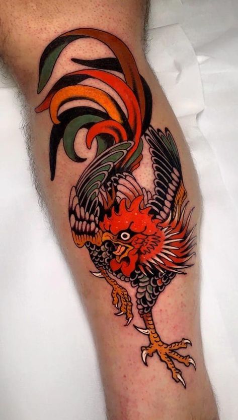 Rooster Tattoo Traditional Traditional Rooster Tattoo, Traditional Tattoo Animals, Zebra Tattoos, Chicken Tattoo, Rooster Tattoo, Traditional Tattoo Sleeve, American Tattoos, Traditional Tattoo Design, Traditional Tattoo Art