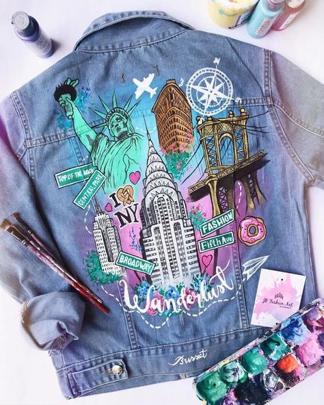 Diy Denim Jacket, Painted Clothes Diy, Jean Mom, Hand Painted Denim Jacket, Painted Denim Jacket, Denim Art, Painted Jacket, Diy Jacket, Diy Clothes Design