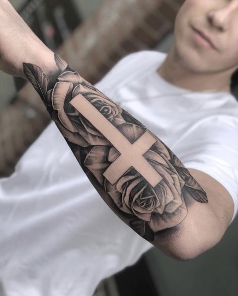 Cross Tattoo For Men, Forarm Tattoos, Forearm Sleeve Tattoos, Cross Tattoo Designs, Cool Forearm Tattoos, Religious Tattoos, Arm Sleeve Tattoos, Best Sleeve Tattoos, Arm Tattoos