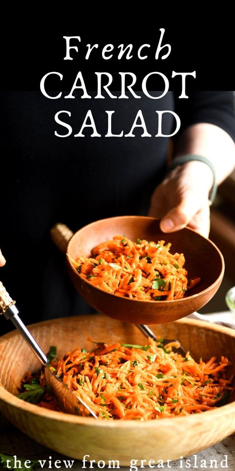 This classic French carrot salad is simplicity at its best - a fresh, two-ingredient salad is tossed with the perfect lemon-Dijon dressing for the most versatile side you'll make all season. Dijon Dressing, Carrot Salad Recipes, Carrot Salad, Carrot Recipes, Veggie Sides, Veggie Dishes, Summer Salads, Delicious Salads, Soup And Salad