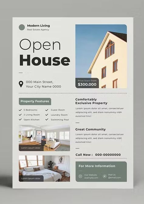 Simple Real Estate Flyer Template AI, PSD Flyer Real Estate Design, Real Estate Graphics, Real Estate Flyer Design, Realtor Flyers, Flyer Real Estate, Estate Design, Modern Homes For Sale, Real Estate Marketing Design, House Template