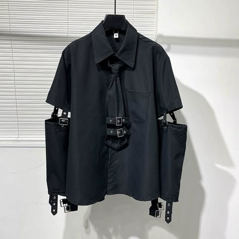 45760813334783|45760813367551|45760813400319 Pants Chain, Mens Black Shirt, Stylish Shirts Men, Techwear Pants, Punk Streetwear, Techwear Fashion, Metal Shirts, Sleeves Clothing, Loose Outfit