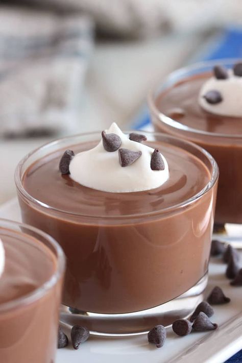 The Very Best Chocolate Pudding | TheSuburbanSoapbox.com Puding Mangga, Protein Mousse, Healthy Chocolate Mousse, Chocolate Pudding Recipe, Homemade Chocolate Pudding, Chocolate Pudding Recipes, High Protein Desserts, Homemade Pudding, Protein Desserts