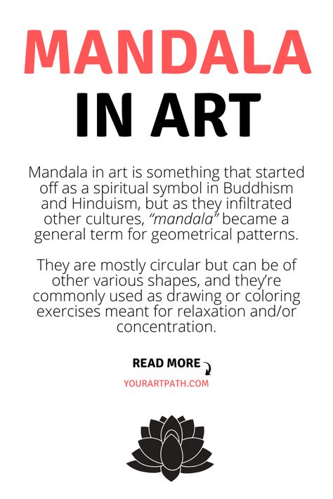 Mandala in art is something that started off as a spiritual symbol in Buddhism and Hinduism, but as they infiltrated other cultures, “mandala” became a general term for geometrical patterns. They are mostly circular but can be of other various shapes, and they’re commonly used as drawing or coloring exercises meant for relaxation and/or concentration. Learn more... Mandala Art Indian Culture, Mandala History, Coloring Exercises, Designing Illustration, Healing Mandala, What Is A Mandala, Art Cd, Watercolor 101, Mandala Symbols