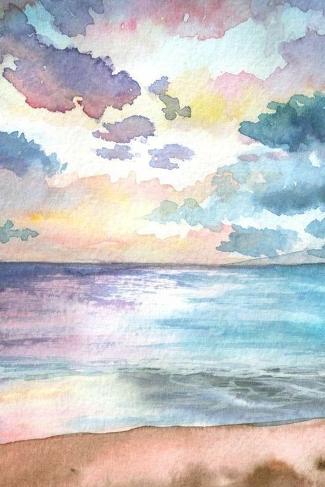 Watercolor Art Landscape, Watercolor Paintings For Beginners, Diy Watercolor Painting, Watercolour Inspiration, Watercolor Paintings Easy, Watercolor Painting Techniques, Painting Inspo, Cat Air, 수채화 그림