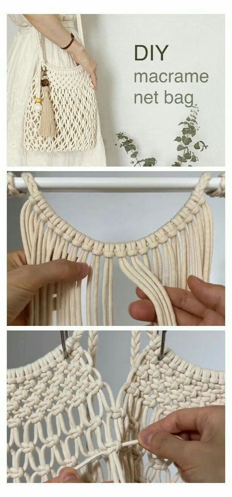 Macrame Bag Diy Tutorials, Macrame Bag Pattern, Macrame Net Bag, Macrame Backpack, Macrame Bag Tutorial, Macrame Net, Simpul Makrame, Sulaman Pita, Pola Macrame