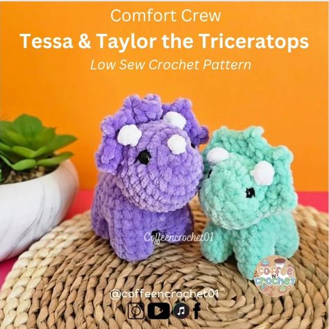 It's pattern release day!!🎉🎉 Carl the Cuteosaurus with 14 customisations!! And Tessa and Taylor the Triceratops are now live! Grab them whilst you can because the Back to School Sale is still live! Carl is a 14-in-1 pattern! No Sew, with lots of pictures and step by step instructions! Tessa the Baby Triceratops and Taylor is the Mum/Dad Triceratops! These patterns are low sew (just the head that needs sewing👀) Which one are you going to make? A big shoutout to my amazing testers, this ... Triceratops Crochet Pattern, Crochet Triceratops, Dinosaur Triceratops, Dinosaur Crochet, Crochet Animals Free Patterns, Crochet Design Pattern, Chunky Blanket, Crochet Animal Patterns, Blanket Yarn