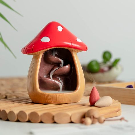 Cute Mushroom Incense Holder with 60 Incense Cones, Handmade Waterfall Backflow Incense Burner, Nature Theme Incense Burner, Adorable Home Decoration, Cottagecore Decor Accessories Mushroom Incense Holder, Adorable Home, Cute Umbrellas, Backflow Incense Burner, Ceramic Incense Holder, Backflow Incense, Cute Mushroom, Clay Diy Projects, Tanah Liat