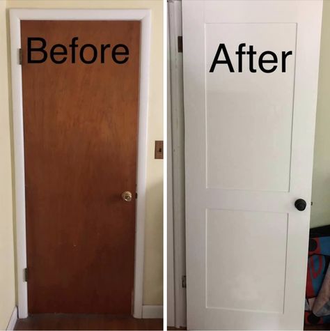 Update Solid Wood Door, Door Refinishing Ideas, Update Pocket Door Diy, Hallow Door Makeover, Door Revamp, Interior Door Makeover, Door Update, Mobile Home Doors, Diy Interior Doors