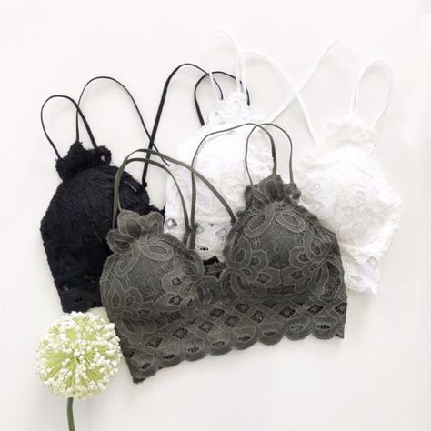 Note: Grey Is Pic 2 & 3 Delicate Lace Bralette With Double Strap. Available In Mauve, Blac, Grey And Cocoa No Trade Price Firm Lacy Bra Outfit, Lace Bralette Outfit, Lacy Bralettes, Button Down Outfit, Bra Outfit, Bralette Outfit, Lacy Bra, Body Suit Outfits, Cute Bras