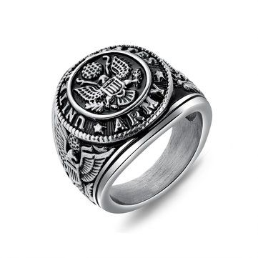 High-quality Vintage Titanium Steel Men's Ring Geometric Round Stereoscopic Eagle Finger Ring Punk Jewelry - NewChic Mobile Marine Corps Rings, Army Rings, Usa Military, Eagle Ring, Bracelet Viking, Couple Style, Biker Jewelry, Army Men, Animal Rings