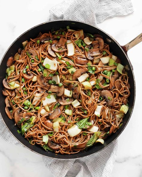 Soba Noodles with Mushrooms and Bok Choy - Last Ingredient Tatsoi Recipes, Soba Stir Fry Noodles, Soup Bokchoy Mushroom, Noodles With Mushrooms, Book Choy Mushroom Stir Fry, Ramen Noodle Recipes Bokchoy, Fried Rice Bokchoy, Asian Diet, Soba Noodles Recipe