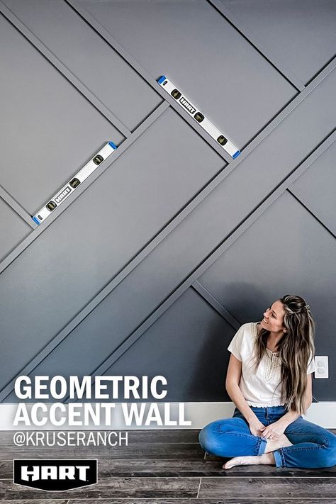 Geometric Accent Wall DIY in 2022 | Home design decor, Fireplace accent walls, Interior murals Diy Wall Design Wood, Abstract Board And Batten Wall, Geometric Panel Wall, How To Make A Geometric Accent Wall, Geometric Wall Wood Diy, Raised Accent Wall, Geometric Wall Design Wood, Geometric Wall Accent, Geometric Trim Accent Wall