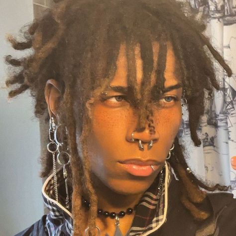 Hands In Hair Reference, Gothic Black Hairstyles, White Dreadlocks Black Man, Anisocoria Eye, Alternative Male Hairstyles, Rattails Braids, Black Hairstyle Men, Different Hairstyles Men, Long Locs Hairstyles Men