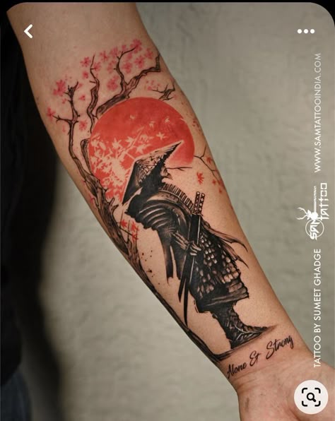 Ronin Tattoo, Japanese Warrior Tattoo, Samurai Tattoo Sleeve, Mangas Tattoo, Strong Tattoos, Tattoo Japanese Style, Samurai Tattoo Design, Japanese Tree, Japan Tattoo Design