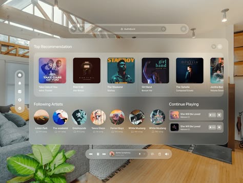 Apple Vision Pro: Music Player UI by Subash Chandra for Seative Digital on Dribbble Apple Ui Design, Apple Web, Dashboard Design Template, Music Ui, Vr Ui, Application Ui Design, Ar Design, Apple Vision Pro, Ux Kits